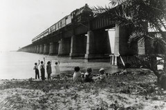 A train on the Seven Mile Bridge taken from Pigeon Key