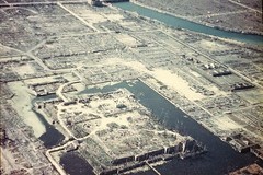 After the explosion. Hiroshima Castle and the headquarters of the 5th Army from the air