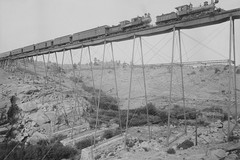 Locomotive Union Pacific Railway on the bridge over the river Dale Creek
