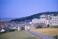 View from National Library of Wales towards Bronglais Hospital