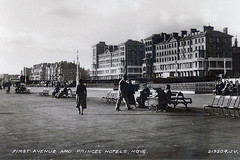 First avenue and Princes Hotels, Hove. The Kingsway, the entrance to Grand Avenue and the promenade