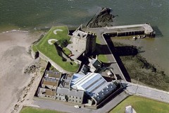 Oblique aerial view centred on Broughty Castle, Broughty Ferry, Dundee