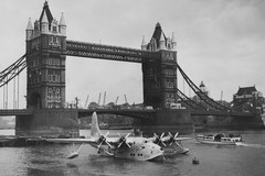 Short Solent passenger flying boat near Tower Bridge