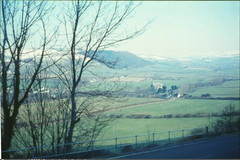 View of Llangorwen Church and valley in winter