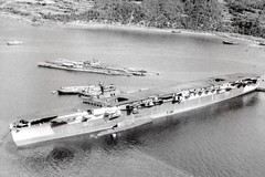 Unfinished aircraft carrier (IJN Kasagi) laying over