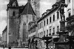 Ansbach. Markgraf Georg Brunnen & Kirche St. Johannis