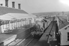 Steam train arriving at the Borth station