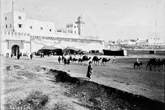 Mogador, French military planes under tents in front of the city walls
