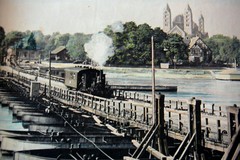 Die alte Ponton-Eisenbahnbrücke in Speyer/Pfalz über den Rhein. 1929