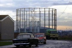 Two gas holders (gasometers) – the view along Trinity Street