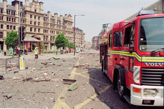 The aftermath of the explosion of an IRA car bomb in the city center