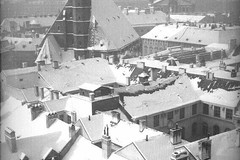 Blick vom Hochhaus Herrengasse 6 gegen die Minoritenkirche und das Rathaus