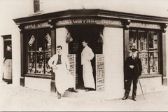 Pendre, showing a corner shop, Griffiths grocer