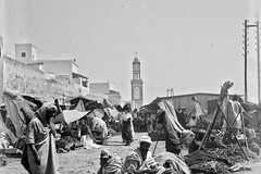 Casablanca. A corner of the market, in the background the clock tower