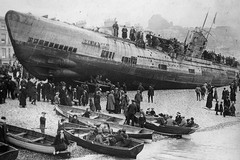 German submarine U-118 washed ashore on the beach at Hastings