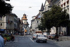 Langenthal. Marktgasse, Haus zum Turm, Blick vom Platz vor dem Kaufhaus/Gemeindehaus