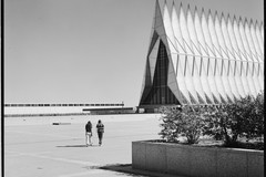 Vandenberg Hall and the Cadet Chapel at the Air Force Academy