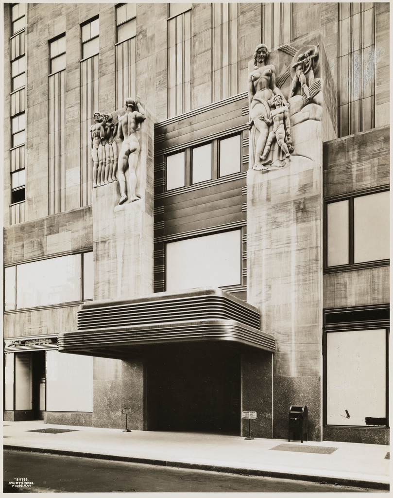 Radio limestone panel above the 50th Street entrance to 30 Rockefeller Plaza