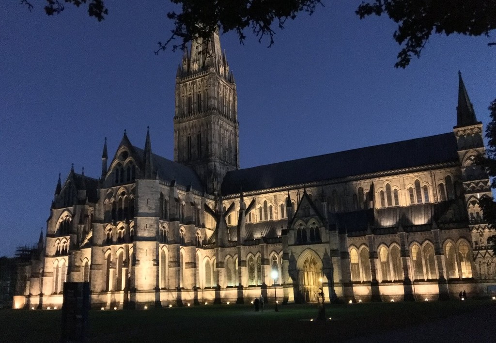 Salisbury Cathedral by day and night