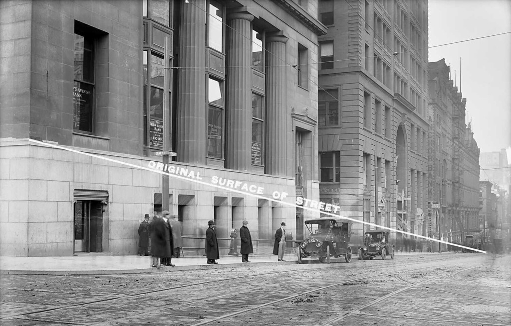 View of Fifth Avenue, showing the original and modified incline grade after the 