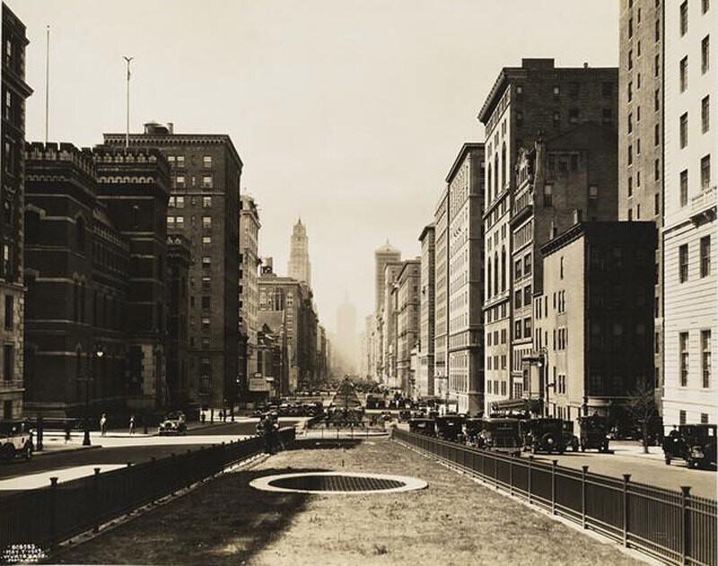 East 68th Street and Park Avenue. View looking south down Park Avenue towards NY Central Building