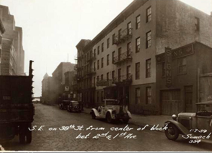 E. 38th Street, south side, east from a point east of Second Avenue and towards the East River