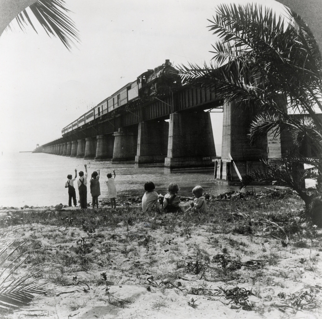 A train on the Seven Mile Bridge taken from Pigeon Key
