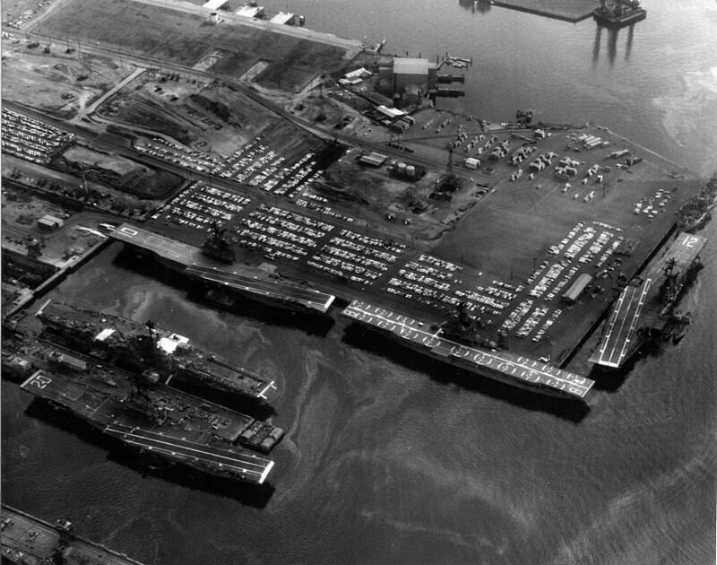 Five Essex class carriers at Long Beach 1966