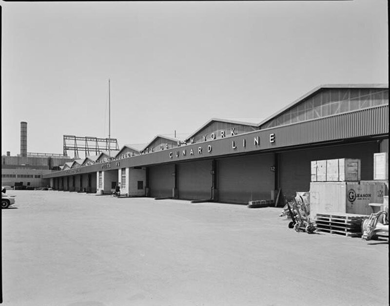 Hudson River at 52nd Street. Cunard Line, Pier 94, view S.W. along front of freight terminal.