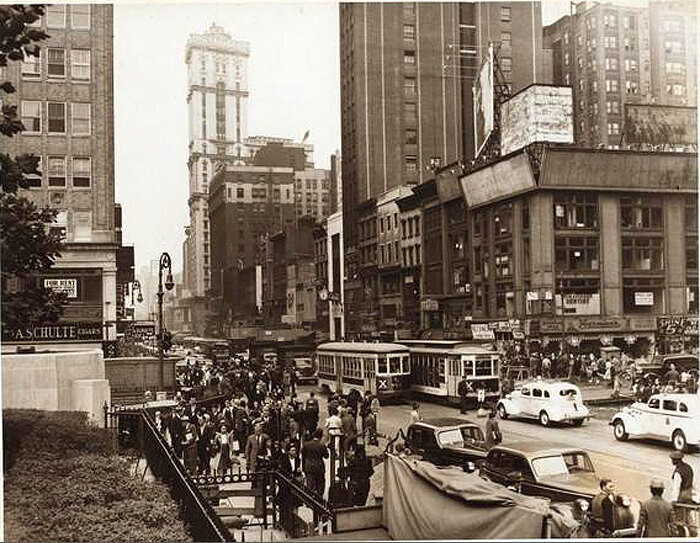 W. 42nd Street, west from Sixth Avenue, subsequent to the razing of the El structure and station.