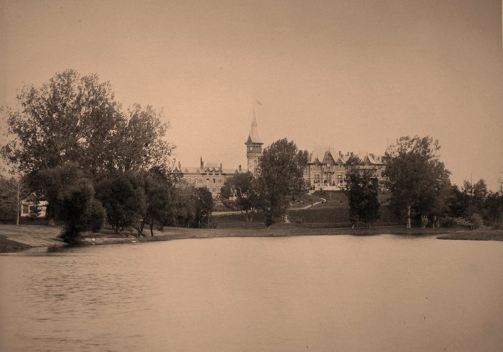 Widok Cesarskiego Pałacu Myśliwskiego ze wsi placówki