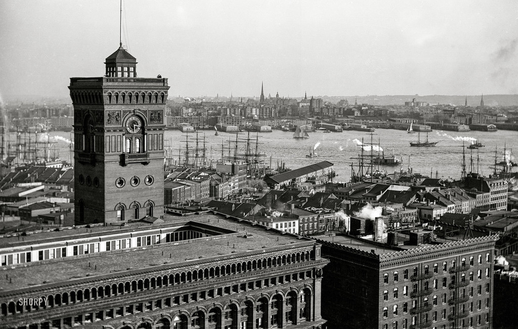 Produce Exchange with tower, East River and Brooklyn from the Washington Building