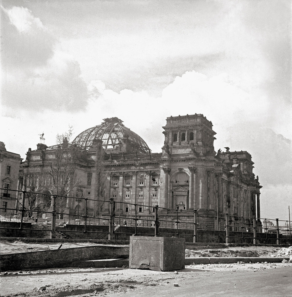 The Reichstag building, seen from the Schiffbauerdamm