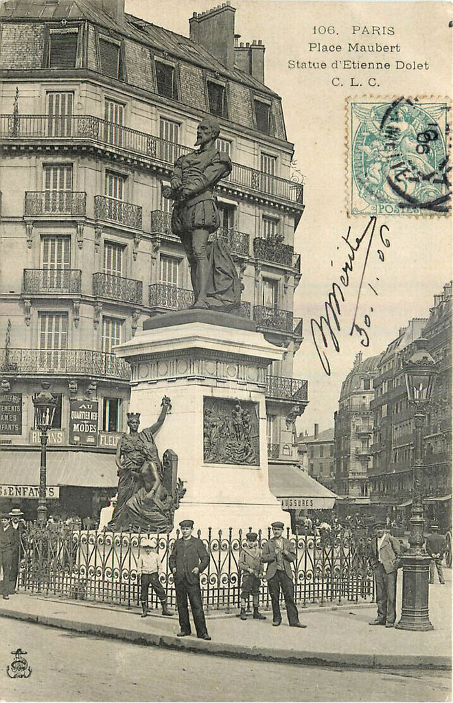 Place Maubert. Statue d'Etienne Dolet