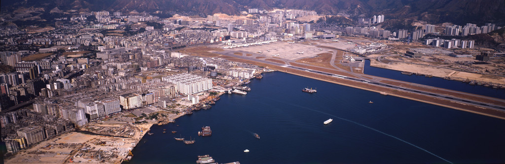 Aerial View of to KWA WAN and Kowloon City from the air viewed Tugua Bay and Kowloon City