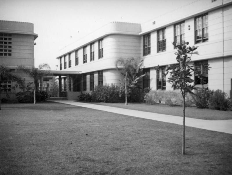 Manual Arts High School lawn and buildings