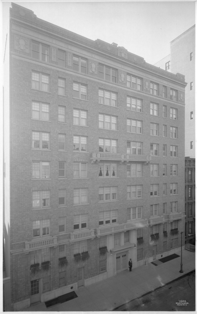 114 East 84th Street, south side between Lexington and Park Avenues. Apartment house