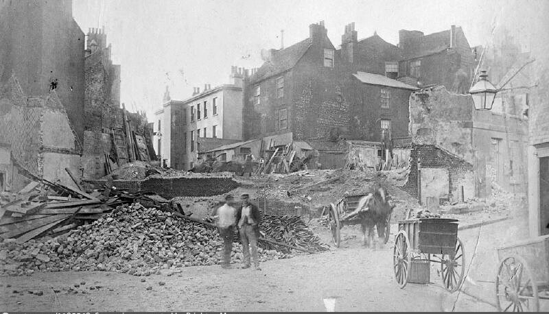Site of Brill's Baths. After demolition of White Horse Hotel and Sun Hotel