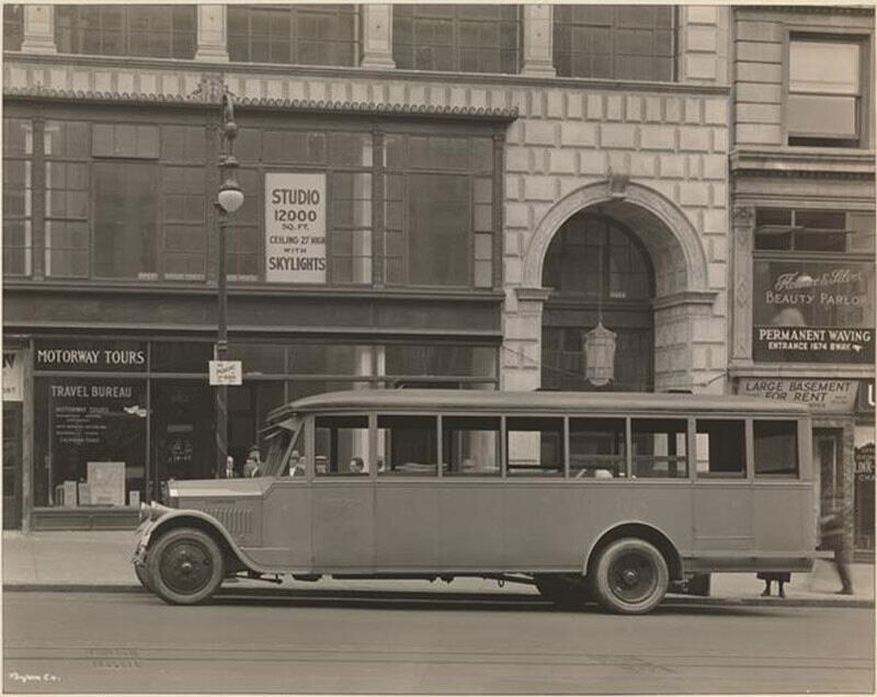 Motorway Tours, Automobile bus in front of 1682 Broadway