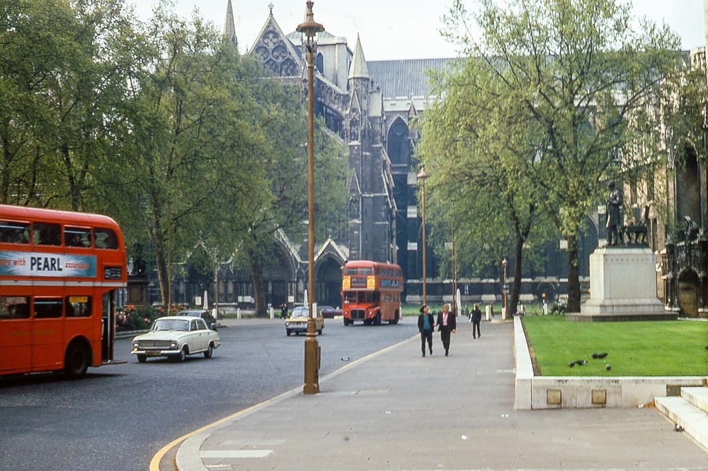 Parliament Square, London. View to the statue of Abraham Lincoln