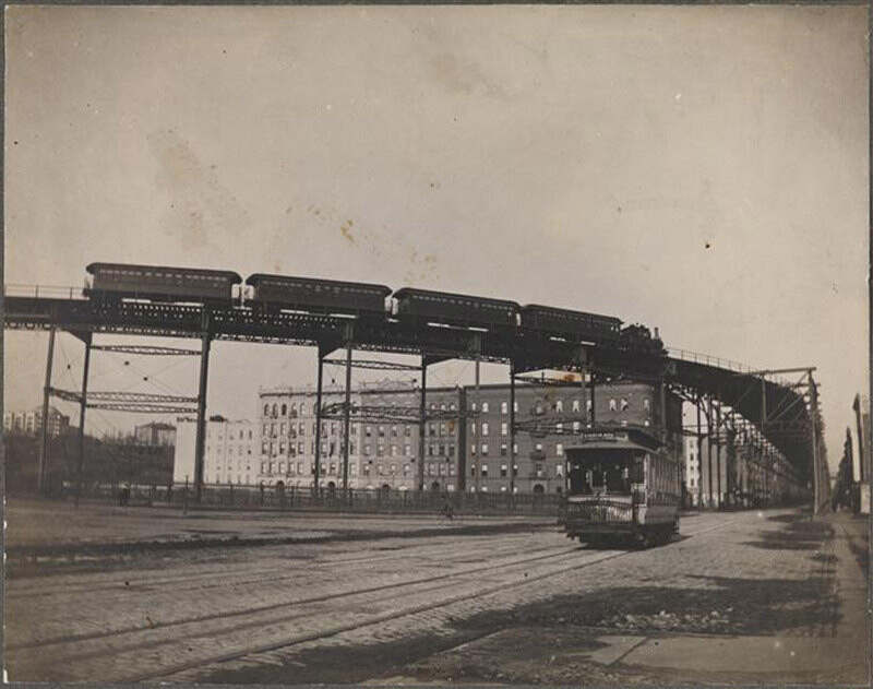 Elevated railroad curve, 110th Street and 8th Avenue