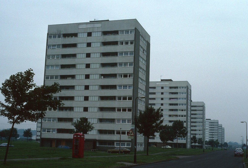 Birmingham. View of 11-storey blocks on Farnborough Road