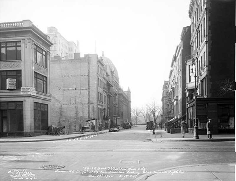 From N.E. corner of 76th Street and Madison Avenue. Looking west towards 5th Avenue