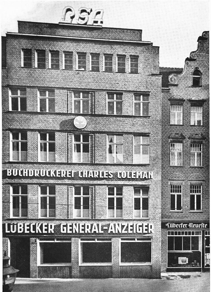 Königstraße 55, 'Lübecker Genralanzeiger' und Buchdruckerei von Charles Coleman
