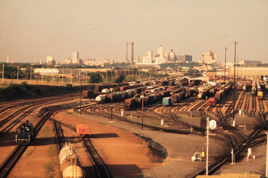 Train yard and the Fort Worth skyline