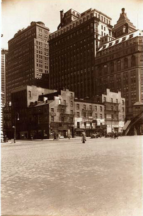 Battery Place, north side, east from Washington Street, to Broadway, showing a row of old structures