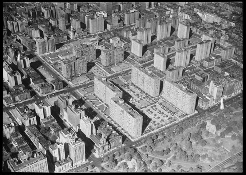 Park West Village, aerial view looking N.W. from near 97th Street and Central Park West.