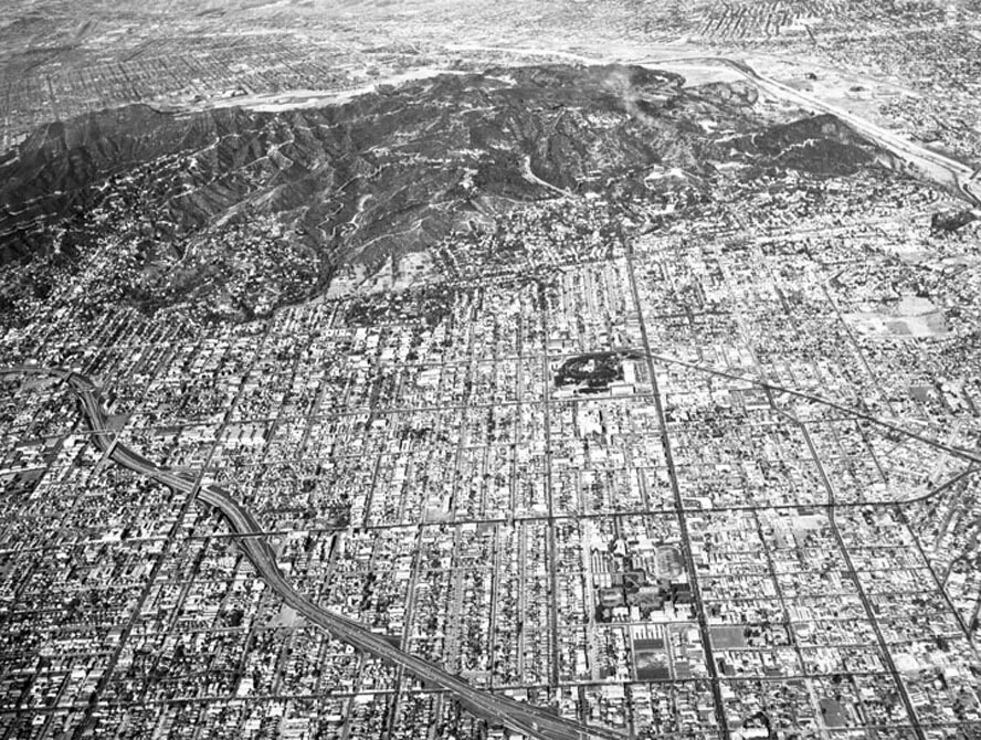 Aerial view of Los Angeles and surrounding vicinity, looking north