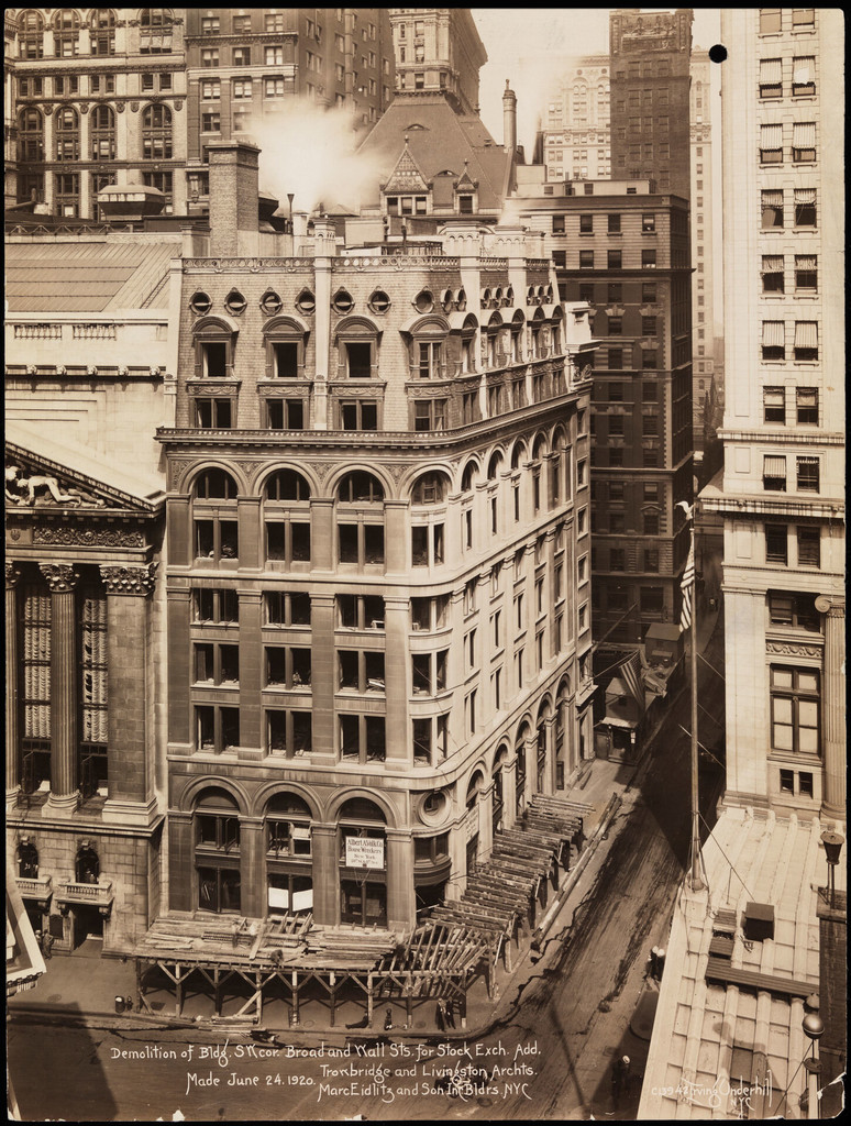 Demolition of building at Broad and Wall Streets for the Stock Exchange