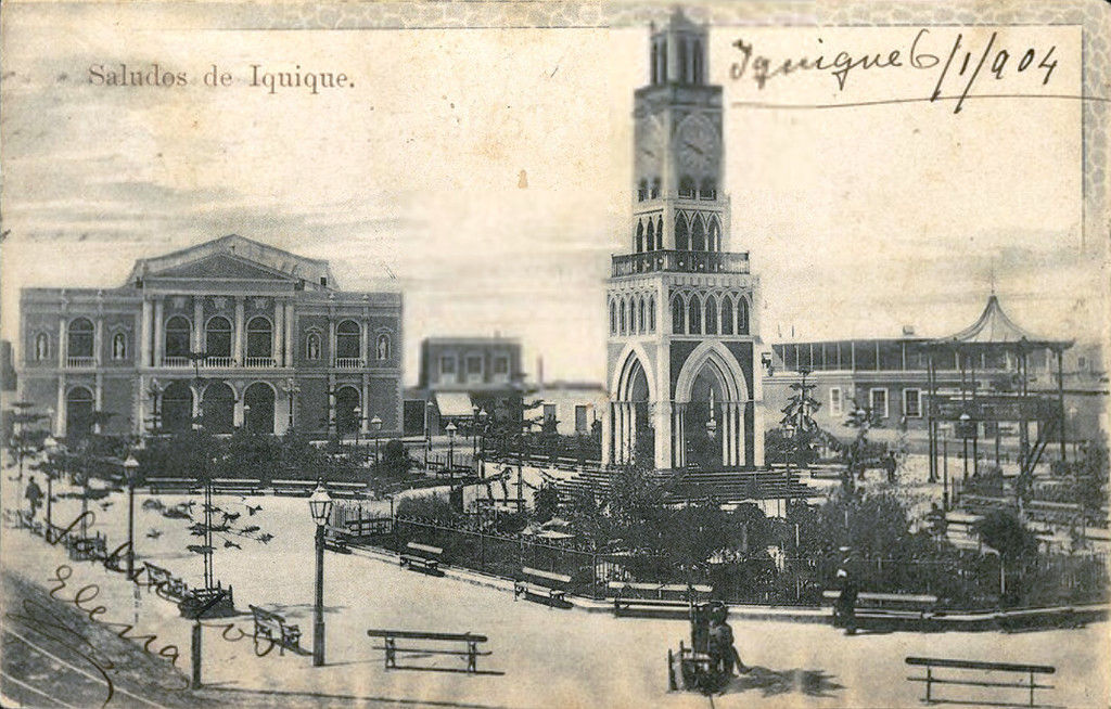 Iquique. Plaza Arturo Prat, Teatro Municipal y Torre Del Reloj